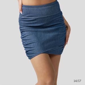 HalaraMagic High Waisted Bodycon Stretchy Knit Denim Mini Ruched Casual Skirt